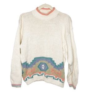 Vintage Aztec 90s Colorful Cotton Knit Sweater Large